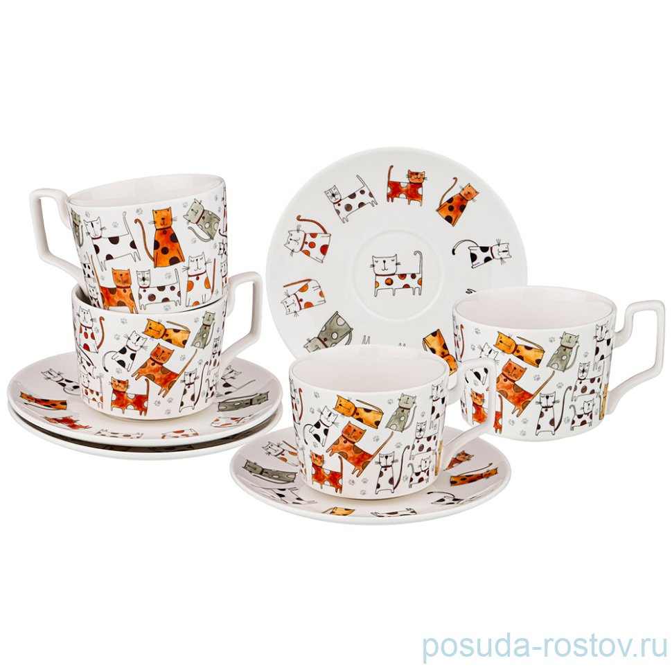 Набор чайных пар 250 мл 4 шт "Кошки" / 220536