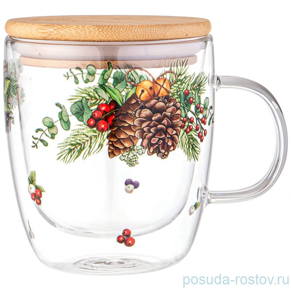 Кружка 330 мл с двойными стенками бамбуковая крышка "Celebration"  / 355080