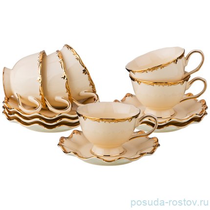 Набор чайных пар 220 мл 6 шт &quot;Золотая окантовка&quot; / 194617