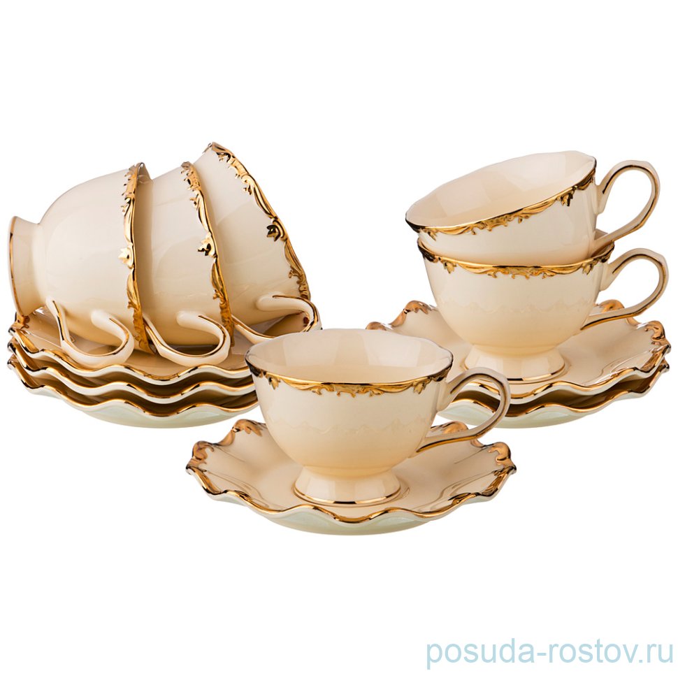 Набор чайных пар 220 мл 6 шт "Золотая окантовка" / 194617 Набор чайных пар 220 мл 6 шт "Золотая окантовка" / 194617