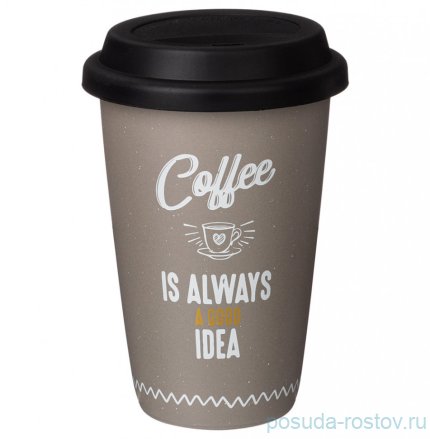 Кружка 390 мл с силиконовой крышкой и ободком серая &quot;Coffemania&quot; / 279663