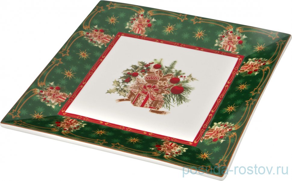 Блюдо 22 х 22 см квадратное зелёное "christmas collection /подарок" / 192364