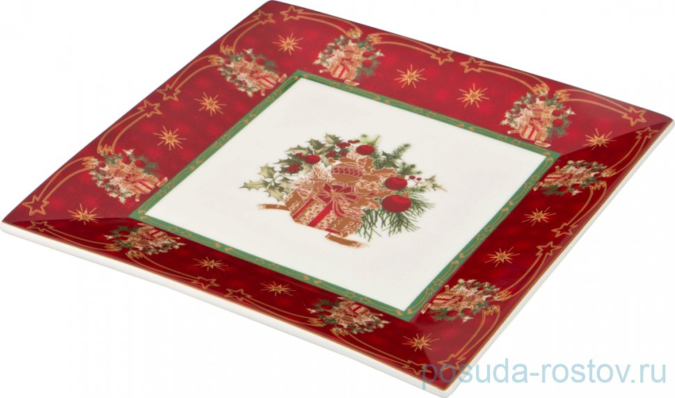 Блюдо 22 х 22 см квадратное красное "Christmas Collection /Подарок" / 192365