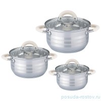 Набор кастрюль 6 предметов (1,8/2,8/3,7 л) со стеклянными крышками силиконовые ручки &quot;agness&quot; / 231634