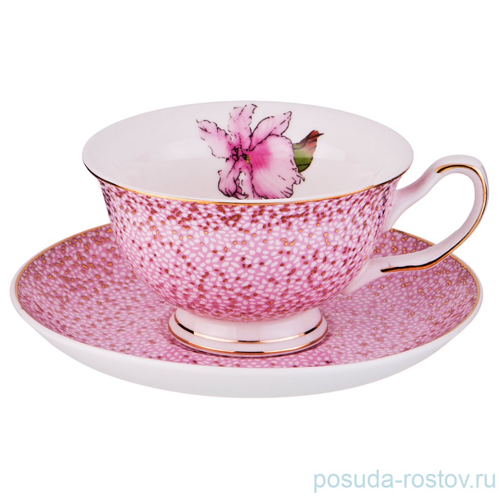 Чайная пара 200 мл 1 шт розовая "Мраморная крошка" / 189637