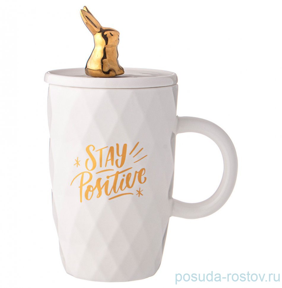 Кружка 390 мл с крышкой и ложкой белая "bunny" / 322960
