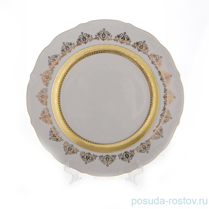 Блюдо 32 см круглое  Bavarian Porcelain "Мария-Тереза /Белая /Золотой орнамент с лентой" / 103886