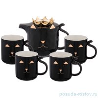 Чайный набор 5 предметов (чайник 880 мл + 4 чашки по 230 мл) чёрный &quot;break time /лев&quot; / 206347