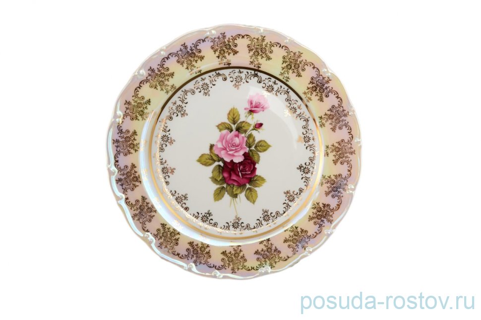 Набор тарелок 25 см 6 шт  Bohemia Porcelan Moritz Zdekauer 1810 s.r.o. "Офелия /Роза перламутр" / 027437