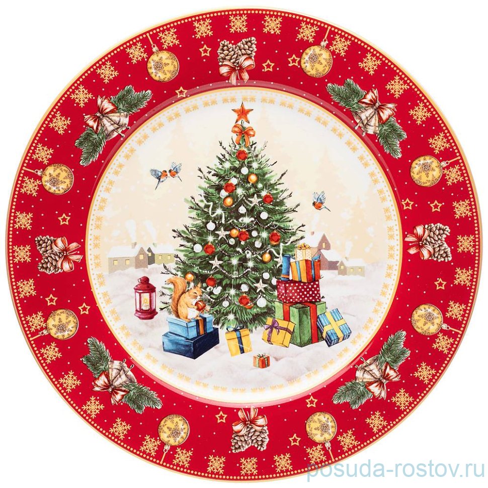 Тарелка 26 см красная "с новым годом! /елка" / 254404