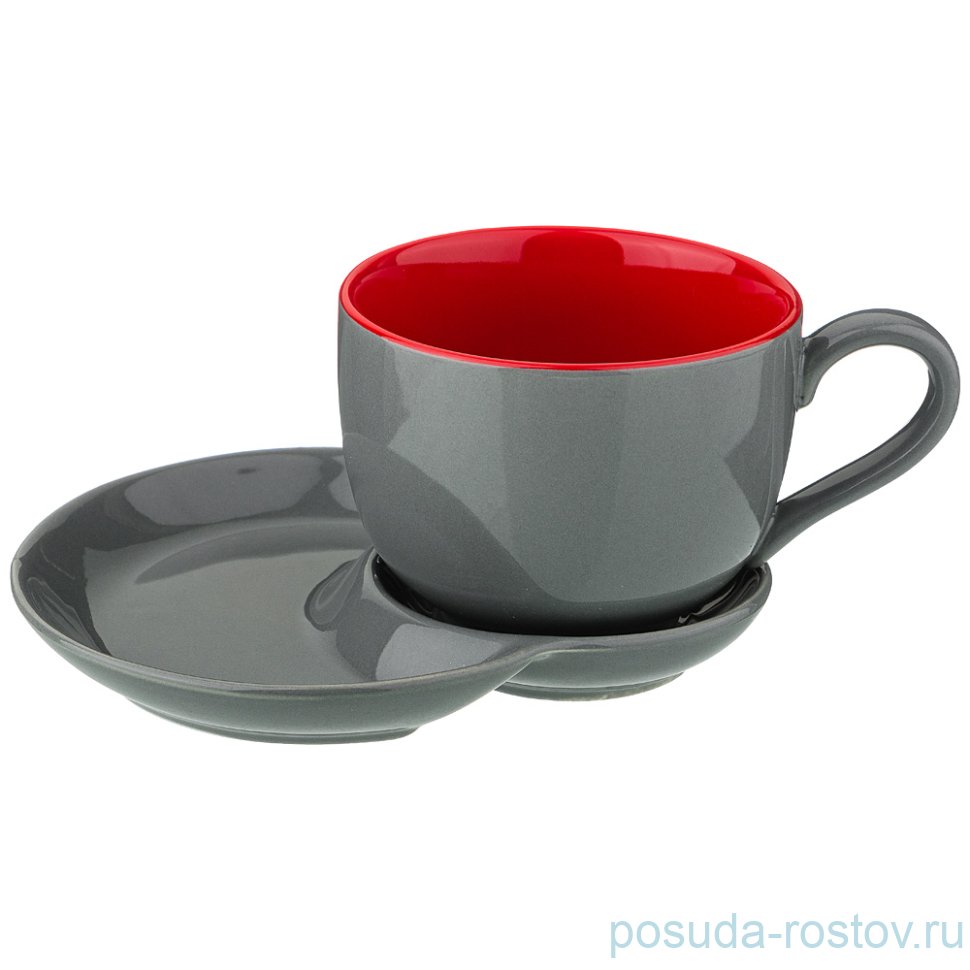 Чайная пара 160 мл 1 шт "серо-красный" / 200059