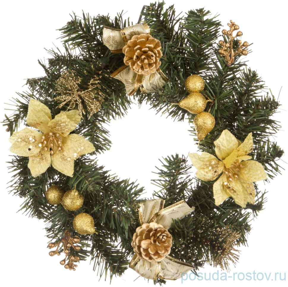 Декоративное изделие 25 см "венок с золотыми пуансетиями" / 202336
