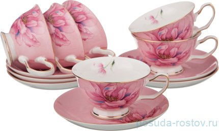 Набор чайных пар 200 мл 6 шт &quot;розовый цветок&quot; / 189660
