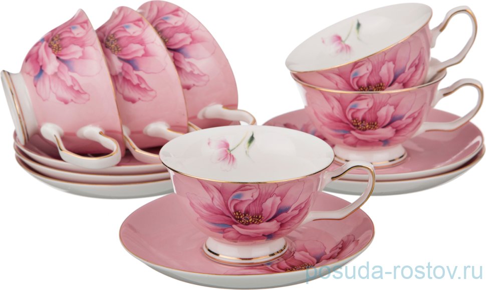 Набор чайных пар 200 мл 6 шт "розовый цветок" / 189660