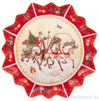 Блюдо 38 см круглое красное &quot;С Новым годом! /Русская тройка&quot; / 259737