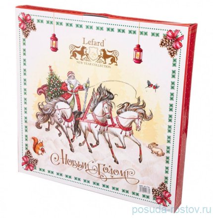 Блюдо 38 см круглое красное &quot;С Новым годом! /Русская тройка&quot; / 259737