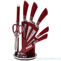 Набор кухонных ножей 6 предметов /ножницы, мусат /пластиковая подставка /красные ручки &quot;agness&quot; / 195928