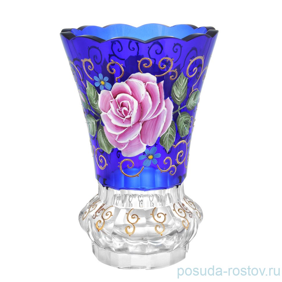 Ваза для цветов 22,5 см синяя "Роза /Роспись" / 333456