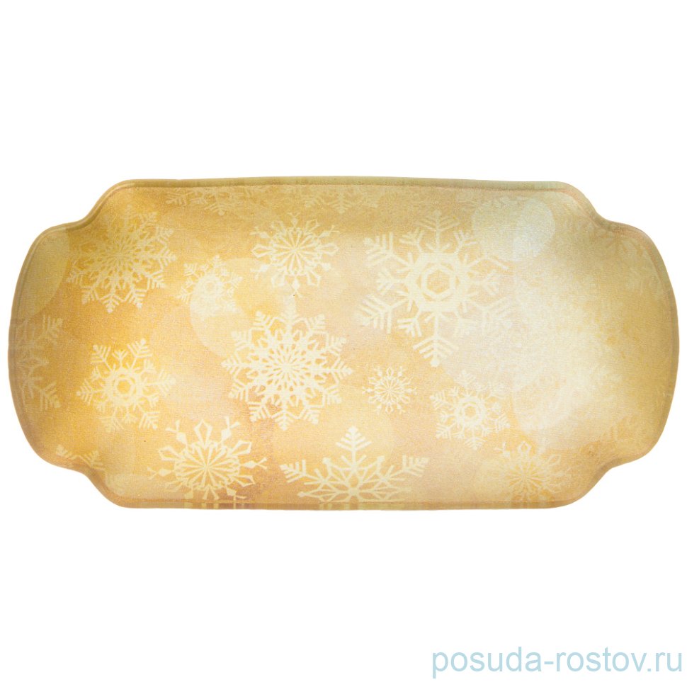 Блюдо 18 см прямоугольное жёлтое "Новогодний калейдоскоп /Снежинки" / 268492