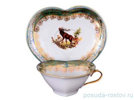 Чайная пара 150 мл сердце &quot;Корона /Охота зелёная&quot; / 083887