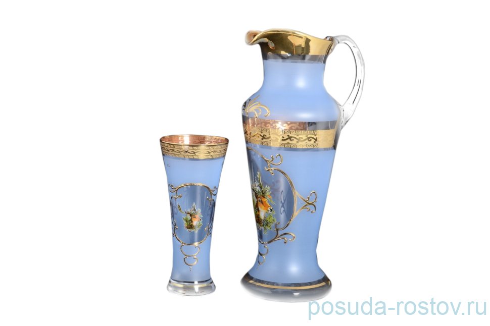 Набор для воды 7 предметов (кувшин 1,5 л + 6 стаканов) "Иксовка /Охота синяя" B-G / 114845