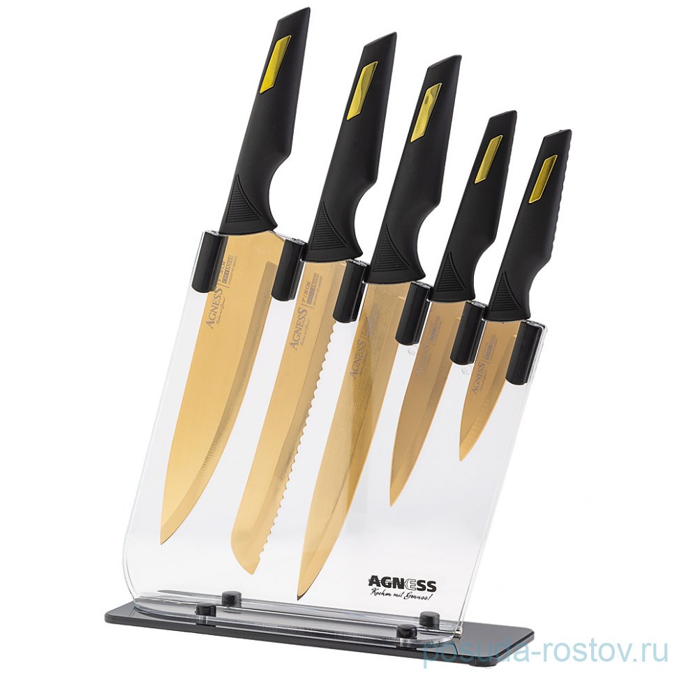 Набор кухонных ножей 6 предметов /пластиковая подставка "Agness" / 195924