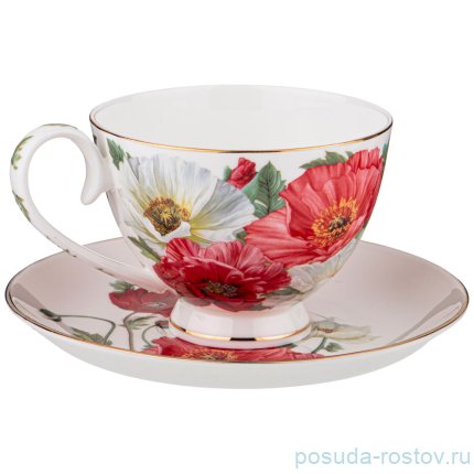 Набор чайных пар 250 мл 2 шт белые &quot;маки&quot; / 272507