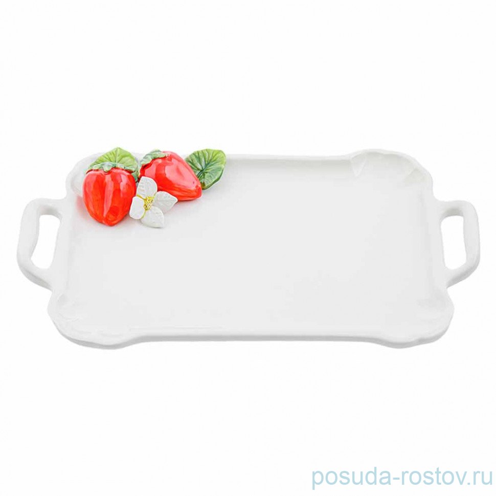 Поднос 36 х 26 см прямоугольный с ручками "Клубника" / 247613 Поднос 36 х 26 см прямоугольный с ручками "Клубника" / 247613