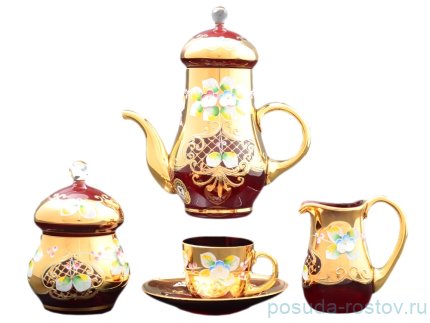 Кофейный сервиз мокко на 6 персон 15 предметов &quot;Лепка красная&quot; / 066861