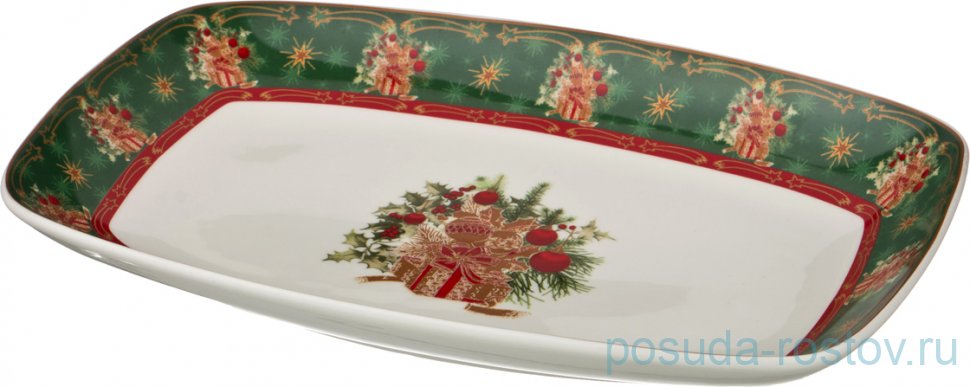 Блюдо 30 х 19 см прямоугольное зелёное "Christmas Collection /Подарок" / 192376