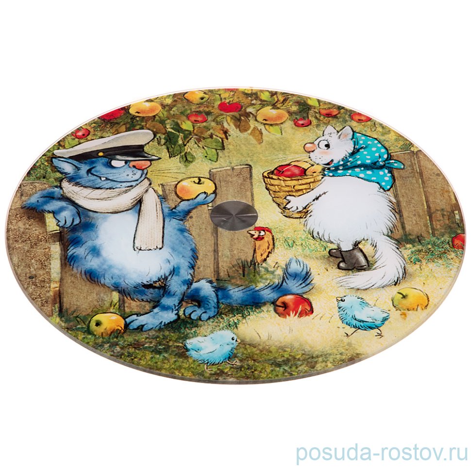 Блюдо 32 х 3 см вращающееся круглое "Синие коты" / 224881
