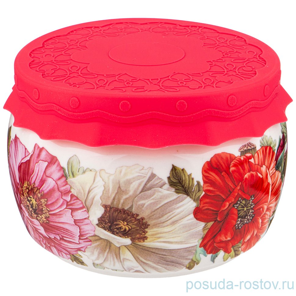 Банка для меда/варенья 500 мл с силиконовой крышкой "Маки" / 250978