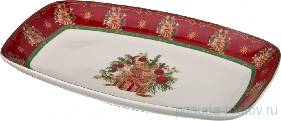 Блюдо 30 х 19 см прямоугольное красное "Christmas Collection /Подарок" / 192377