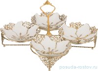 Менажница 12 х 17 см 4-х секционная на подставке &quot;цветочки /золото&quot; / 194432