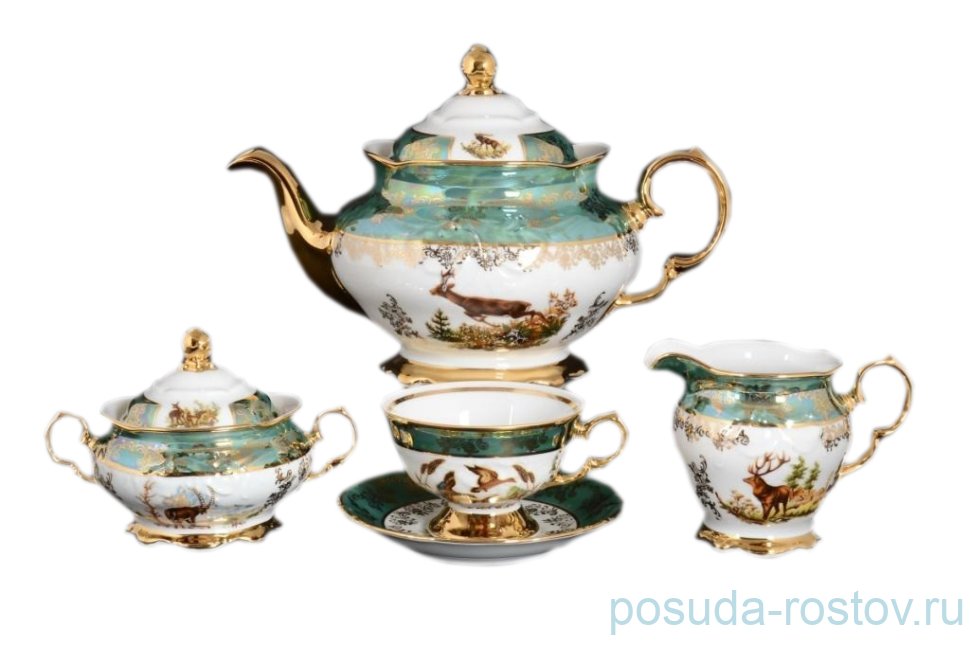 Чайный сервиз на 6 персон 17 предметов "Фредерика /Охота зелёная" / 108487