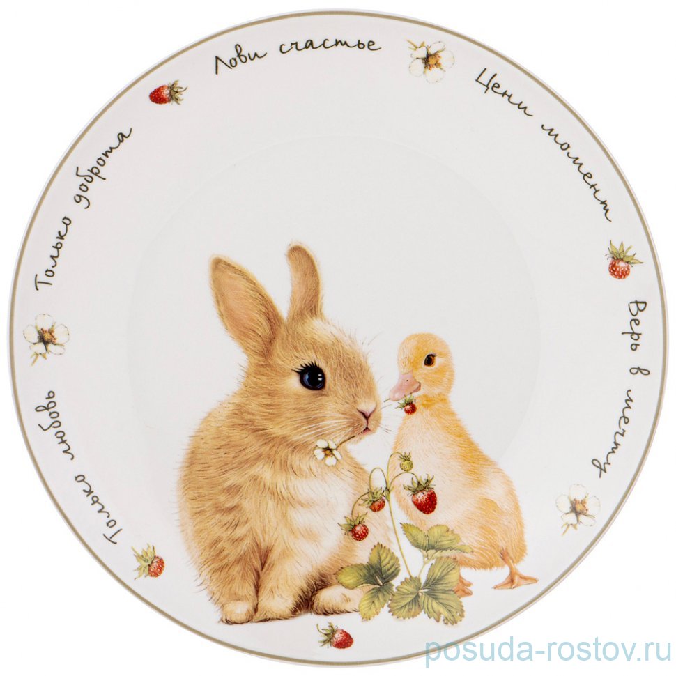 Тарелка 20,5 см "Лови счастье /Кролик и утёнок" / 337902