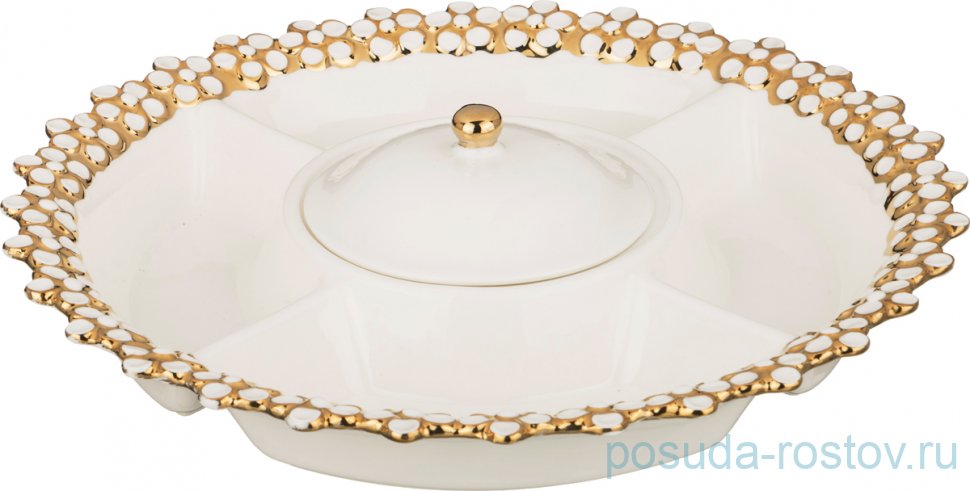 Менажница 31 х 7 см 5-ти секционная "Цветочки /золото" / 194426 Менажница 31 х 7 см 5-ти секционная "Цветочки /золото" / 194426