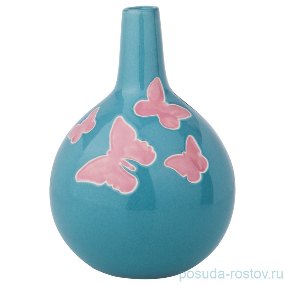 Ваза для цветов 20 см голубая "Бабочки" / 191980 Ваза для цветов 20 см голубая "Бабочки" / 191980