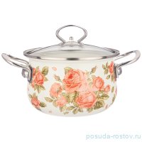Кастрюля 18 х 11 см со стеклянной крышкой эмалированная 2 л &quot;Корейская роза&quot; / 270654