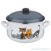 Кастрюля 22 х 14 см с крышкой эмалированная 4,8 л &quot;Озорные коты&quot;  / 196455