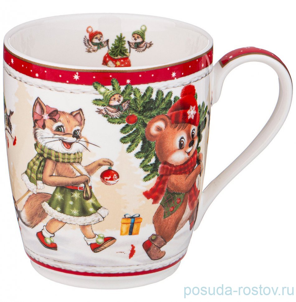 Кружка 300 мл красная "С новым годом! /Звери" / 329435