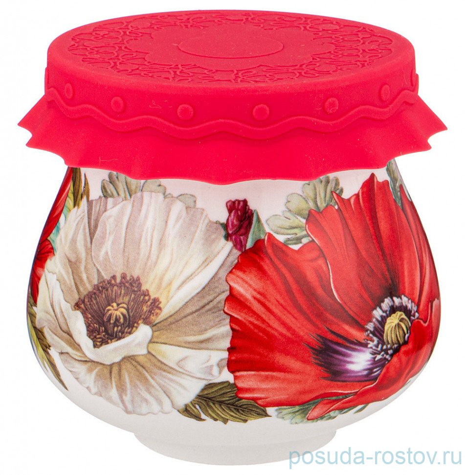 Банка для меда/варенья 300 мл с силиконовой крышкой "маки" / 235792