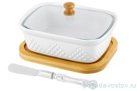 Маслёнка /паштетница 14,5 см с крышкой на подставке с ножом &quot;Ромбики&quot; / 334811