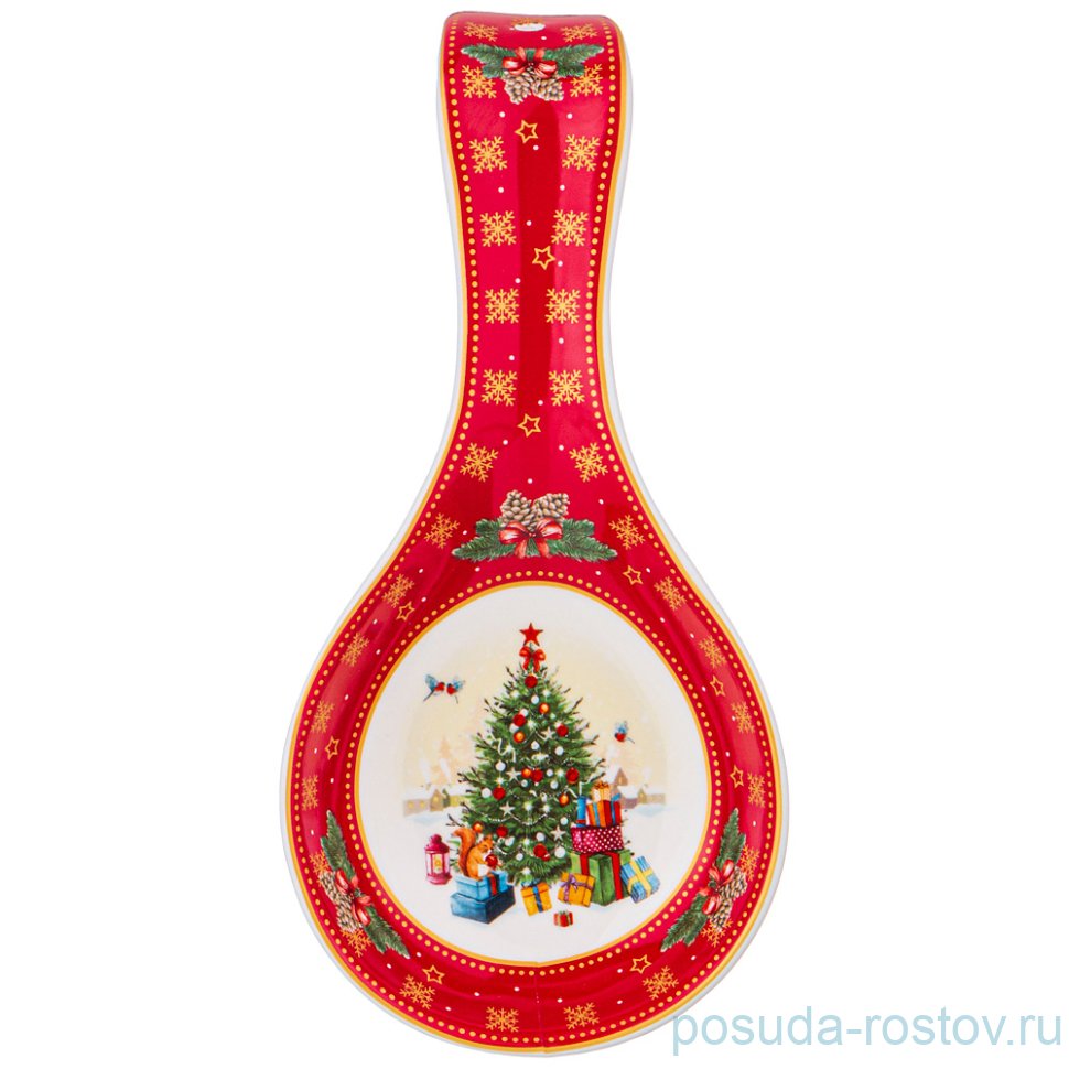 Подставка под ложку 22 см красная "С новым годом! /Елка" / 225709