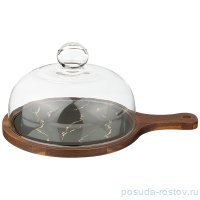 Блюдо 32,5 х 23,5 х 1,4 см на деревянной подставке с крышкой &quot;Золотой мрамор /Черное&quot; / 208549
