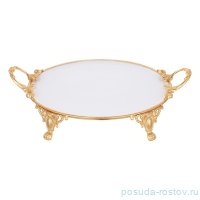 Блюдо 41 х 32 х 9 см круглое н/н с ручками &quot;Золотой ободок&quot;   / 333604