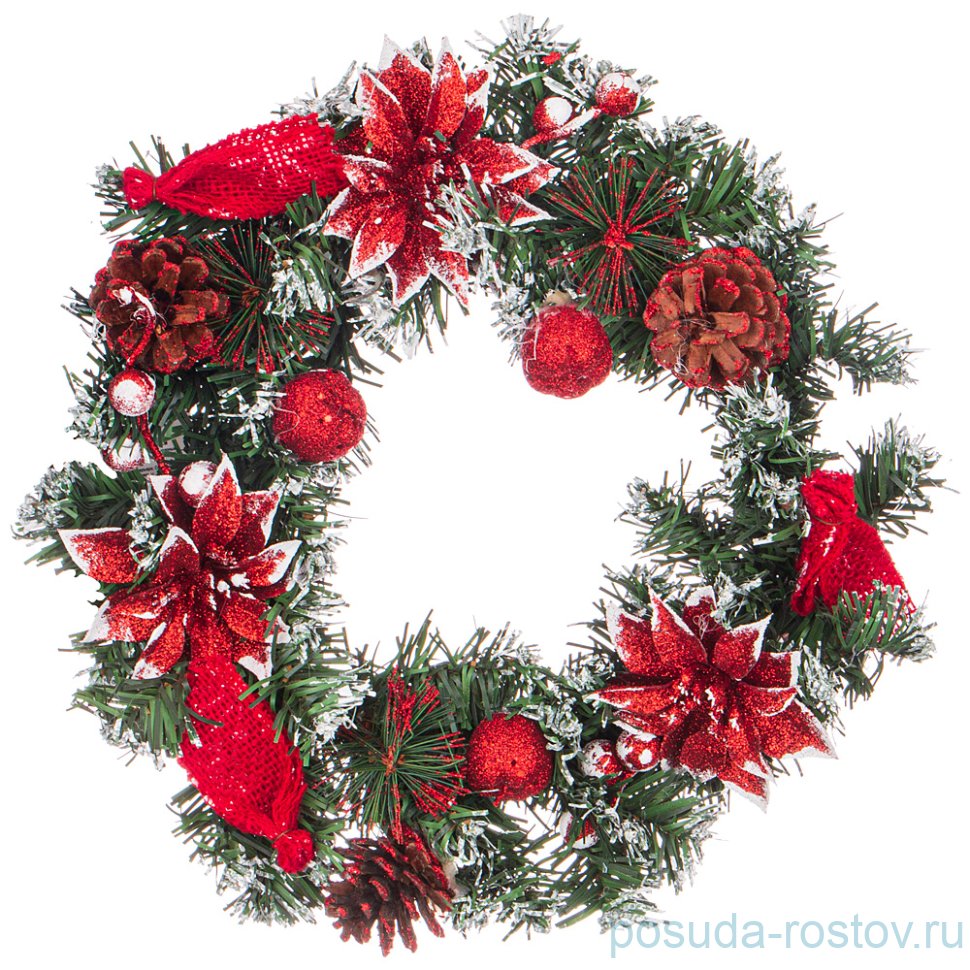 Декоративное изделие 30 см "Венок с красными пуансетиями" / 224670