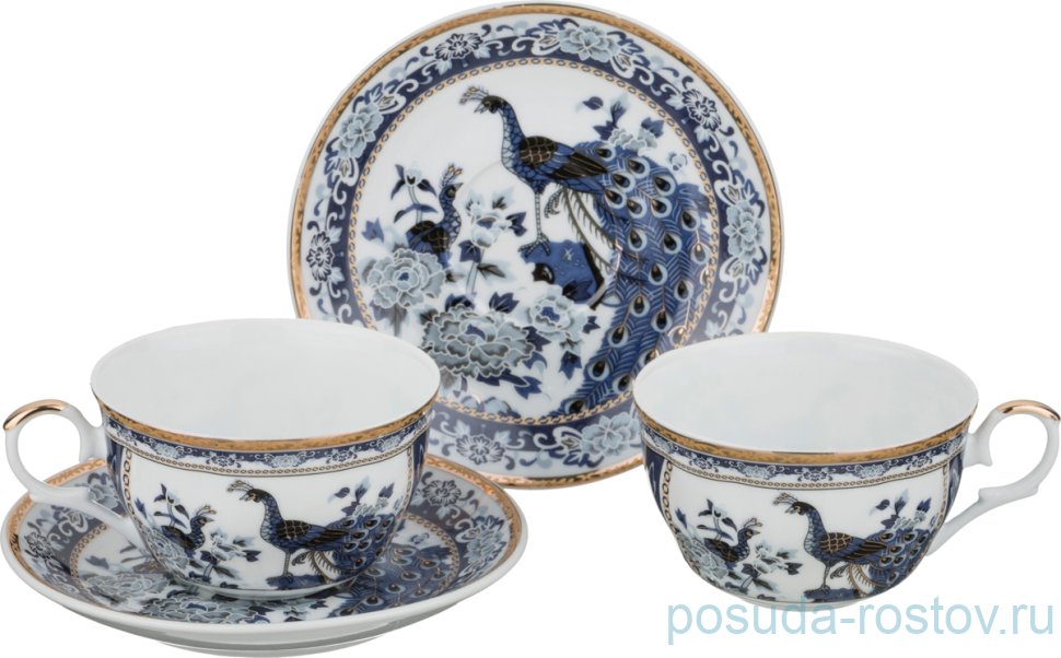 Набор чайных пар 250 мл 2 шт "павлин /синий" / 192898