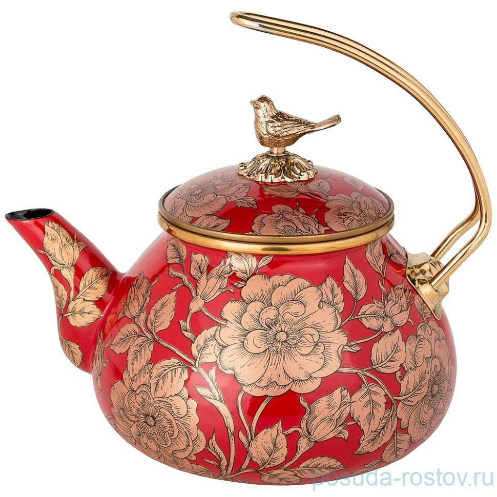 Чайник 2,2 л эмалированный красный "agness /золотые цветы" / 196428