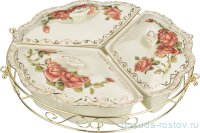 Менажница 34 х 8 см 3-х секционная на металлической подставке &quot;корейская роза&quot; / 186403